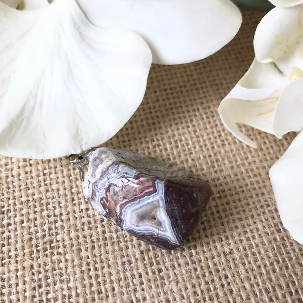 Scottish Agate Tumbled Nugget Geode Pendant Purple